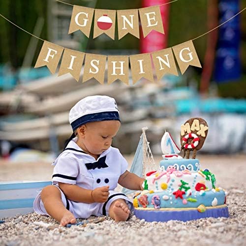 Juta burlap otišao u ribolov banner ribolov 1. rođendan umirovljenje Dječji tuš pribor za ukrašavanje rođendanske zabave