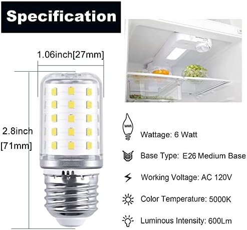 Zamjena LED žarulje za hladnjak br. 40 vati 60 vati br. 26 Osnovna žarulja za kućanske aparate, 6 vati bijele dnevne svjetlosti