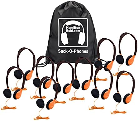Hamiltonbuhl Sack-O-PHONES, 10 osobnih slušalica u torbi za nošenje, naranča