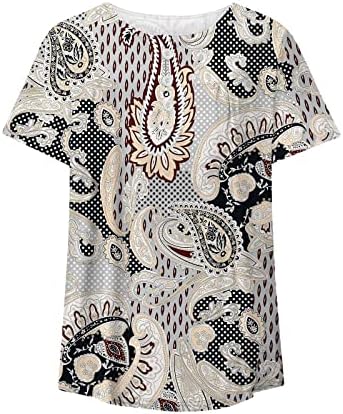 Žene V-izrez vrhovi cvjetni tiskani kože trbuh tunika ljeto ležerni kratki rukavi labavi henley majica naplate bluze