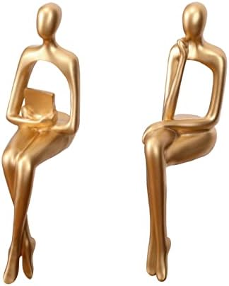 2pcs Zlatni dekor mislilac Kip sjedeći kip Sažetak umjetničke skulpture Dekor za knjige Slulptura Slus Kolekcionarijske figurice