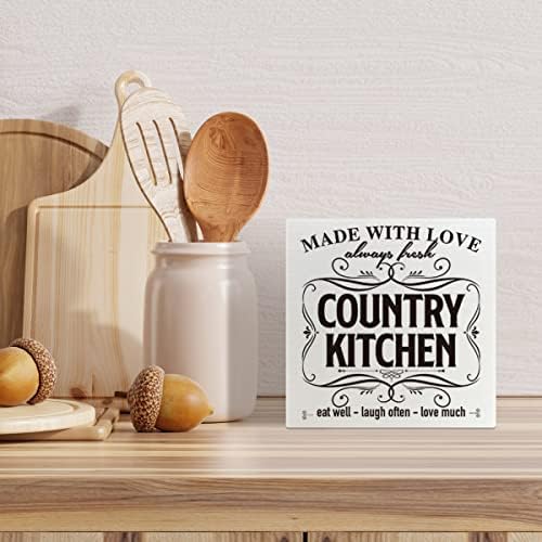 Farmhouse Kuhinjska drvena kutija znak, jedite dobro nasmijati se često puno, inspirativni kuhinjski stol dekor, motivacijski