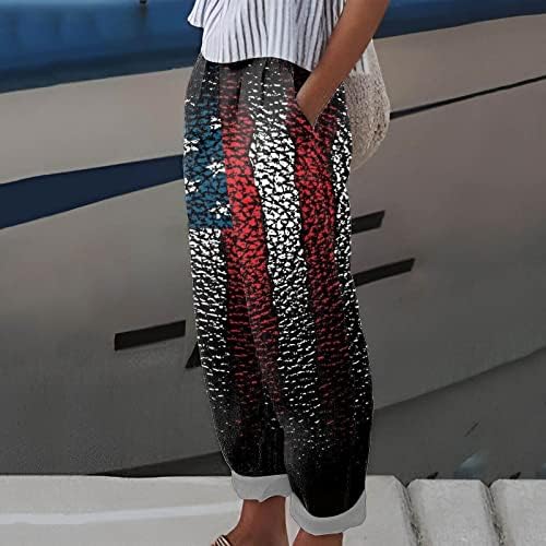 AMTF Žene čvrste lanene hlače hlače ležerna vrećica Elastična struka hlača široke noge s džepnim modnim hlačama plus veličina