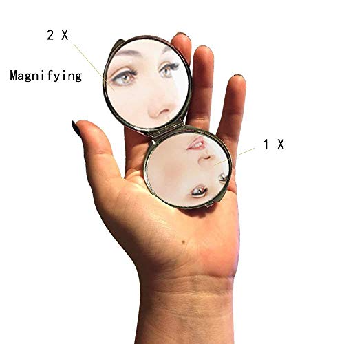 Kompaktno ogledalo okruglo kompaktno ogledalo dvostrano, zatvoreno ogledalo za muškarce / žene, 1ND 2 puta povećanje