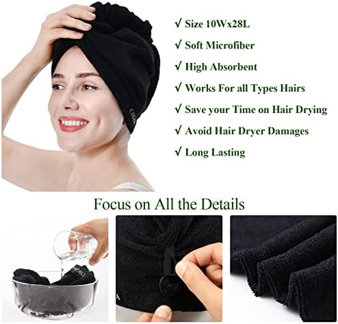 2 pakiranja ručnika za kosu od mikrovlakana, omatanje ručnikom za kosu za žene, ručnik za sušenje kose s gumbom, ručnik za