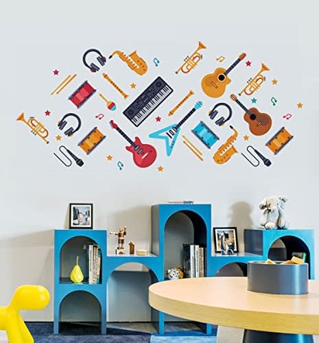 Glazbeni instrumenti dekor Zidne naljepnice za školsku učionicu, gitarski bubanj oboe bas dekor zidne naljepnice za dječju