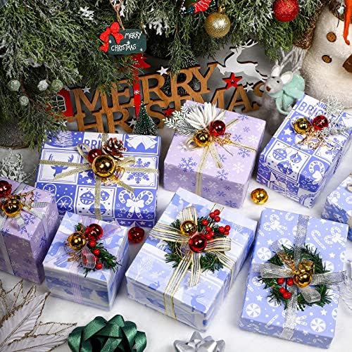 Božićni papir za omatanje u obliku papira - ljubičaste pahuljice, štapići za slatkiše, blagdanska kolekcija sobovi - 4 role-30