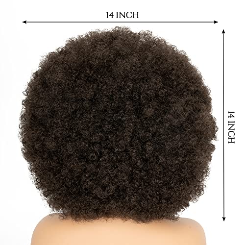 Afro perika iz 70-ih za žene, tamno smeđa kratka afro kovrčava perika, sintetička perika bez ljepila sa šiškama, bujna i
