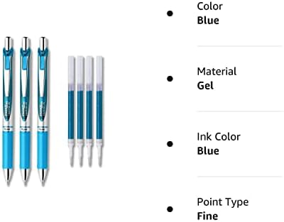 Pentel Energel Deluxe RTX komplet za olovku s tintom za tekuće gel za gel, pakiranje od 3 s 0,7 mm olovkom s 4 punjenja