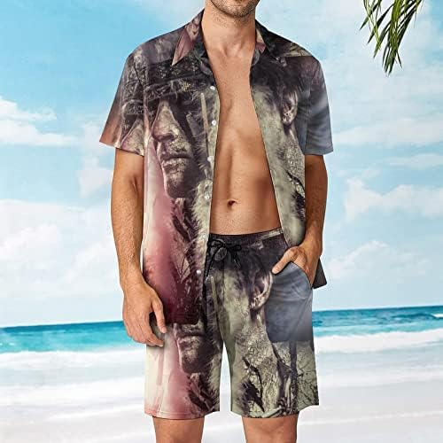 Američki indijski ratnik muške havajske košulje s kratkim rukavima i hlača Summer Beach Outfits Loose Fit Tracksuit