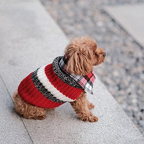 Džemper za male pse, karirano prošiveno pleteno odijelo za štenad i mačiće za jesen-zimu, klasični pleteni, Crveni, e-mail