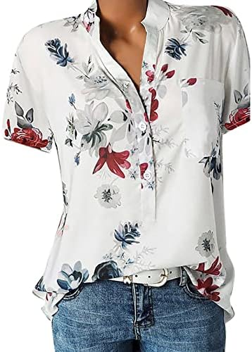 Košulje za žene, modne ženske majice kratkih rukava, elegantna ležerna majica s izrezom u obliku slova A i gumbima, slatka