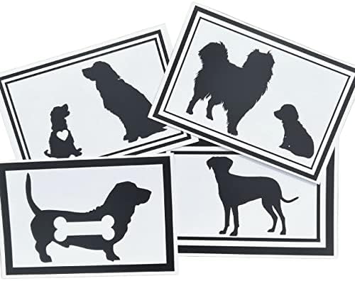 Razglednice silueta za pse s četiri crteža, prazne iznutra za zahvalnice za pse, čestitke za štenad, suosjećanje s veterinarima,