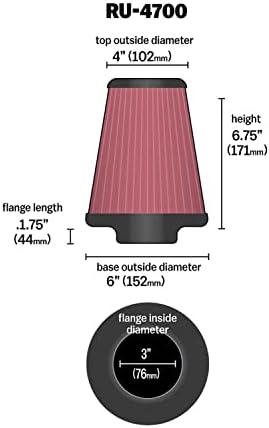 K&N Univerzalna stezaljka filtra za usisavanje zraka: visoke performanse, premium, pranje, zamjenski filter: Promjer prirubnice:
