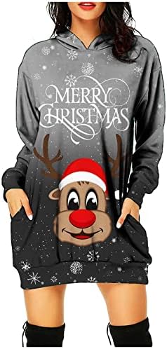 Ruziyoog Sretan božićni kapuljača haljina za duksericu ženske ležerne kapuljače s dugim rukavima haljine slatka majica s