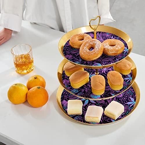 Okrugla šalica torte toranj Tower Drveni prikaz, plastični držač za desert od 3 sloja, ladica za deserte za bombone voće