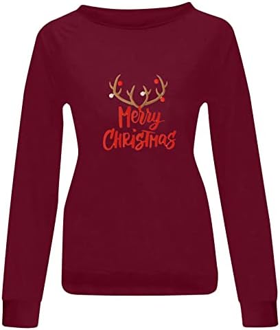 Sretan božićni majica Ženska ženska slova s ​​dugim rukavima grafički slatka pulover vrh labave puloverske majice