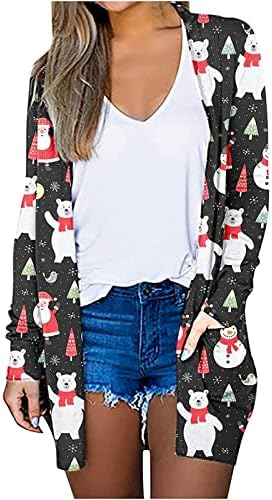 Božićni kardigan za žene 2022 udobno ležerno lagano otvoreni prednji kardigan majice dugih rukava