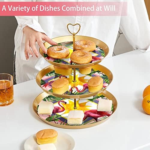 Stalak za torte, set za prikaz desertnog stola, tanjur za prikaz voćnog deserta, ljetni uzorak lišća ružičastog flaminga