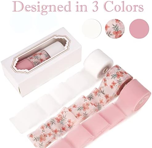Dseason ručno izrađene ručno cvjetne svilene šifne vrpce 1,5 x 7 jardi, 3 role 21 jarda ružičaste cvjetne vrpce postavljene