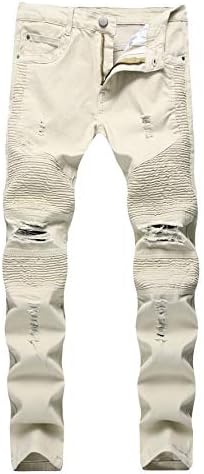 Muški motociklistički nabrani biciklistički uski rastezljivi istrošeni traperice muški traper hlače s džepom s patentnim