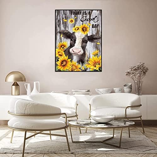 Moukim krava suncokret 5d dijamantna slika set za početnike odraslih, okrugla slika s punim dijamantima, umjetnost dragulja,