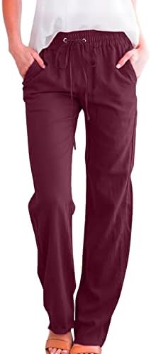 WDGFV lanene hlače Žene, ležerne lanene hlače izvučene letače za propušteni struk plaža s džepovima joggers