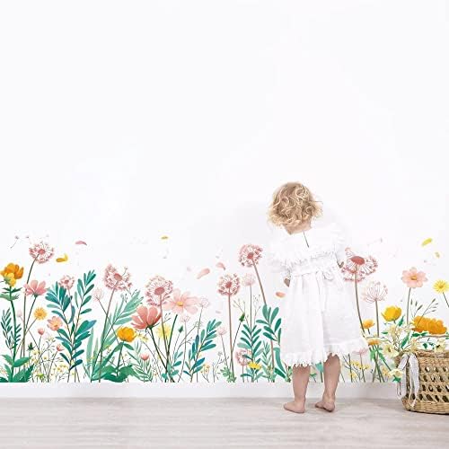 Runtoo cvjetni maslačak zidne art naljepnice trave trave baze ploča za podmazivanje kutne naljepnice za djevojčice spavaće