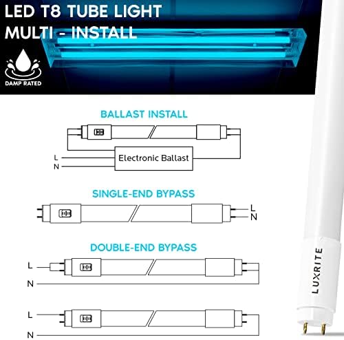 Led žarulja LUXRITE 30-Pack 2FT T8, tip A + B, 8 W = 17 W, 3 boje 3500 K | 4.000 Do | 5000 K, s ogradom i dvostrukim napajanjem,