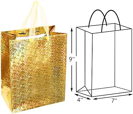 12pcs papirnate poklon vrećice srednje veličine od 9 do 7 do 4 inča s ručkama na veliko holografske zlatne vrećice za božićne