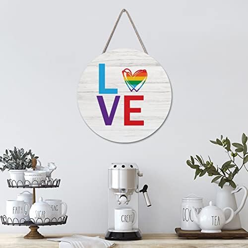 Arupkeer dobrodošli znak LGBT ponos okrugli drveni znakovi Vintage Love Rainbow Heart Sign ponos Biseksualni zidni dekor