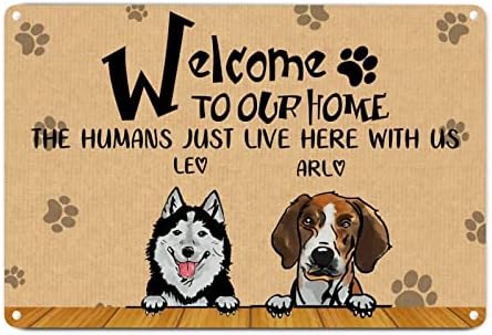 Dobrodošli u naš dom, ljudi su ovdje s nama, nesretna kućna vješalica za pse sa smiješnim citatom za pse kućni ljubimci zidni