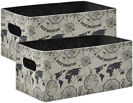 Vintage karta svijeta sklopive kutije za pohranu 2 pakiranja sklopiva košara za pohranu od filca organizator kutije spremnici
