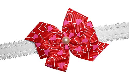 Mašna za kosu od 92 inča s biserno crvenim srcem za Valentinovo na elastičnoj traci za glavu