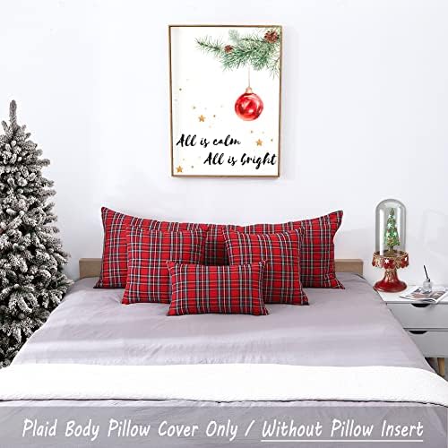 Carrie Home Crveni božićni karirani jastuk za tijelo jastuk 20x54 Crveni tartanski karirani jastučni jastuk za jastuk s patentnim
