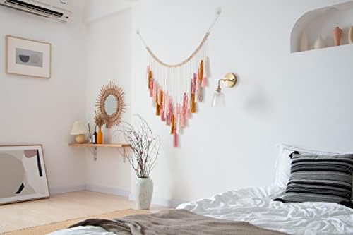 Dekocove Macrame Viseći zid - veliki zid makrome viseći s drvenim perlicama - Boemski zidni dekor za spavaću sobu, dnevni
