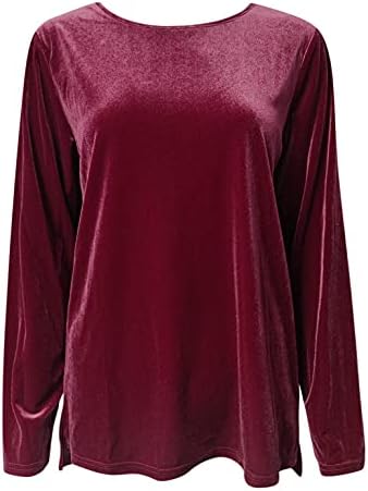 Balakie Womens Velvet Tops Solid Color Dugi rukavi Okrugli vrat Košulje ležerne puloverske bluze za jesen i zimu