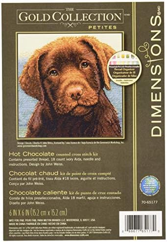 Dimenzije 'vruća čokolada' brojena portreta Cross Stitch Kit Chocolate Labrador, 18 grof Ivory Aida tkanina, 6 '' x 6 ''