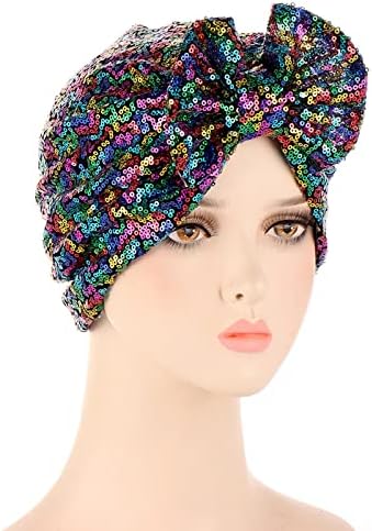 Sparkle Sequins Turban Hats for Women Bowknot unaprijed vezana afrička etnička naborana omota glave 1920-ih Vintage koktel