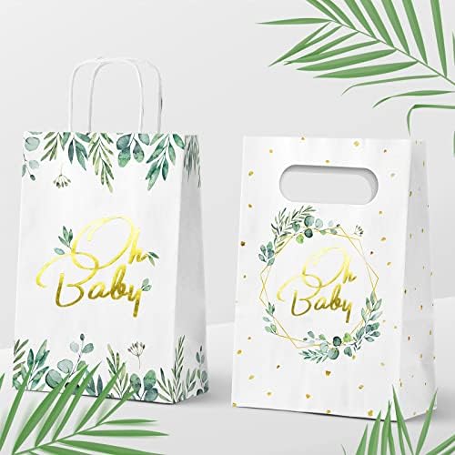 24 kom zelene eukaliptusove vrećice za poklon za bebe neutralne papirnate vrećice za bebe bijele Kraft papirnate vrećice,