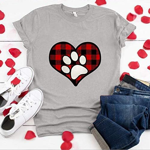 Ljubavna košulja za srce Valentinovo Dan posada vrat Srce tiskane majice dugih rukava ležerne trendovske košulje s kariranom