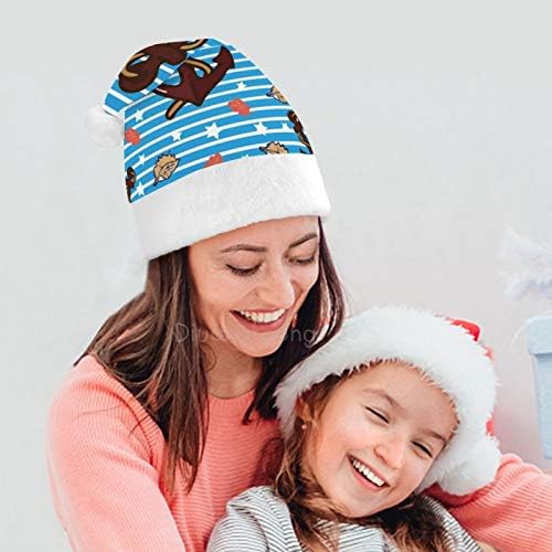 Božićni šešir Djeda Mraza, Božićni blagdanski šešir s uzorkom plavog sidra za odrasle, udobni Uniseks Božićni Šeširi za novogodišnju