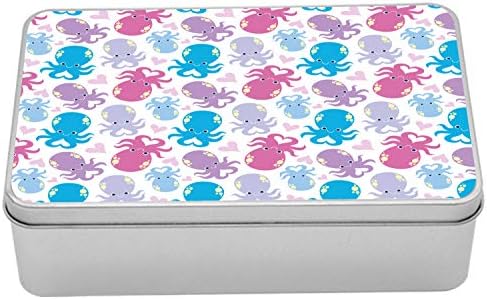 Ambsonne Octopus Metal Box, crtani morski životinje s šarenim dizajnom srca Oblici srca Ljubavna slika tematska slika, višenamjenski