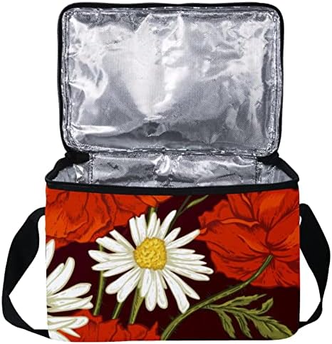 Ženska torba za ručak za muškarce, kutija za ručak, mala torba za ručak, izolirana kutija za ručak, Crveni cvijet krizanteme