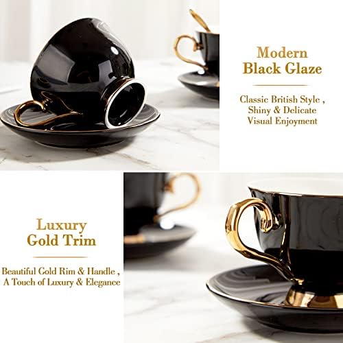 Dujust 3 PCS Porculanski čaj od čaja i tanjur set s čajnom žlicom, luksuzni set za čaj od čaja/kave u britanskom stilu sa