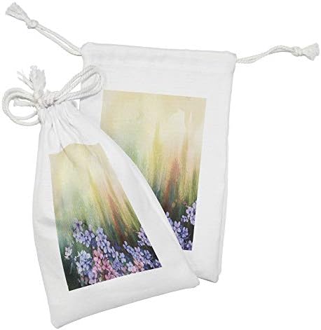 Kunična torbica od cvjetne tkanine od 2, ljubičice u travi na zamagljenoj apstraktnoj pozadini s potezima četkice za ispis