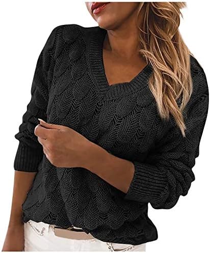 Džemperi za žene dugi rukavi v vrat Čvrsta boja labav džemper ležerni gornji košulja s puloverom V-izreza
