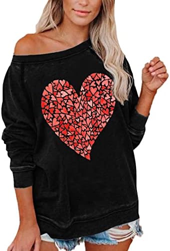 Jjhaevdy ženke slatka ljubavna srca tiskane vrhove grafički dugi rukav ljubavi srčano slovo twimir majica casual vrhovi pulover