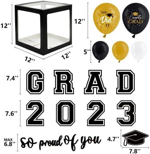 Dazonge diplomirani ukrasi Klasa 2023. crno -zlatno - set od 4 kutije s 40 balona i 4 lagane žice - tako ponosan na vas ukrase
