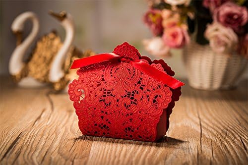 Krismile 50pcs vjenčanice Crvena i šampanjca u boji čipke šuplje bombon kutija poklon kutija za vjenčanje favorizira b002c
